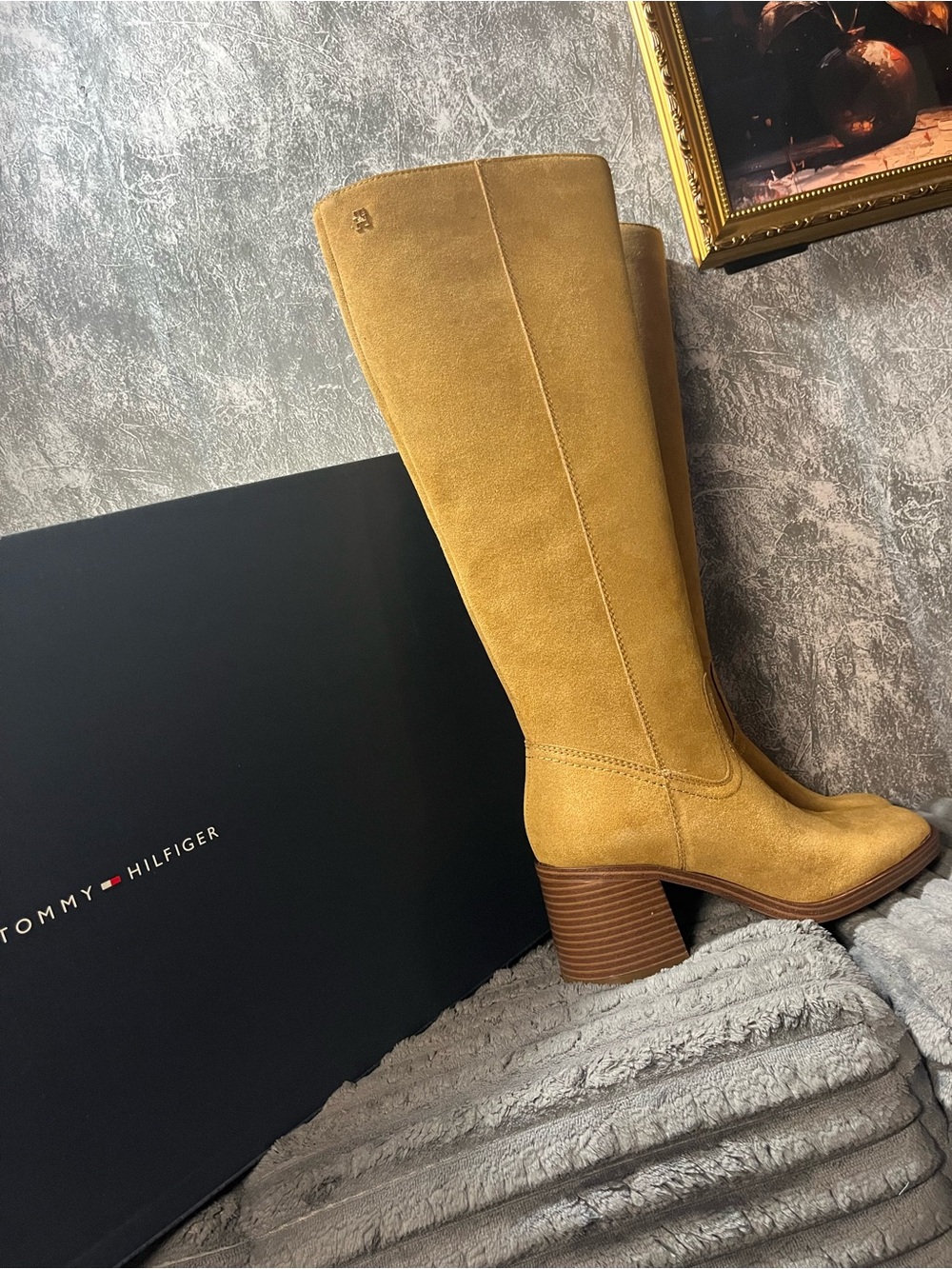 Tommy Hilfiger Women's Mustard Suede Knee Boots NEW